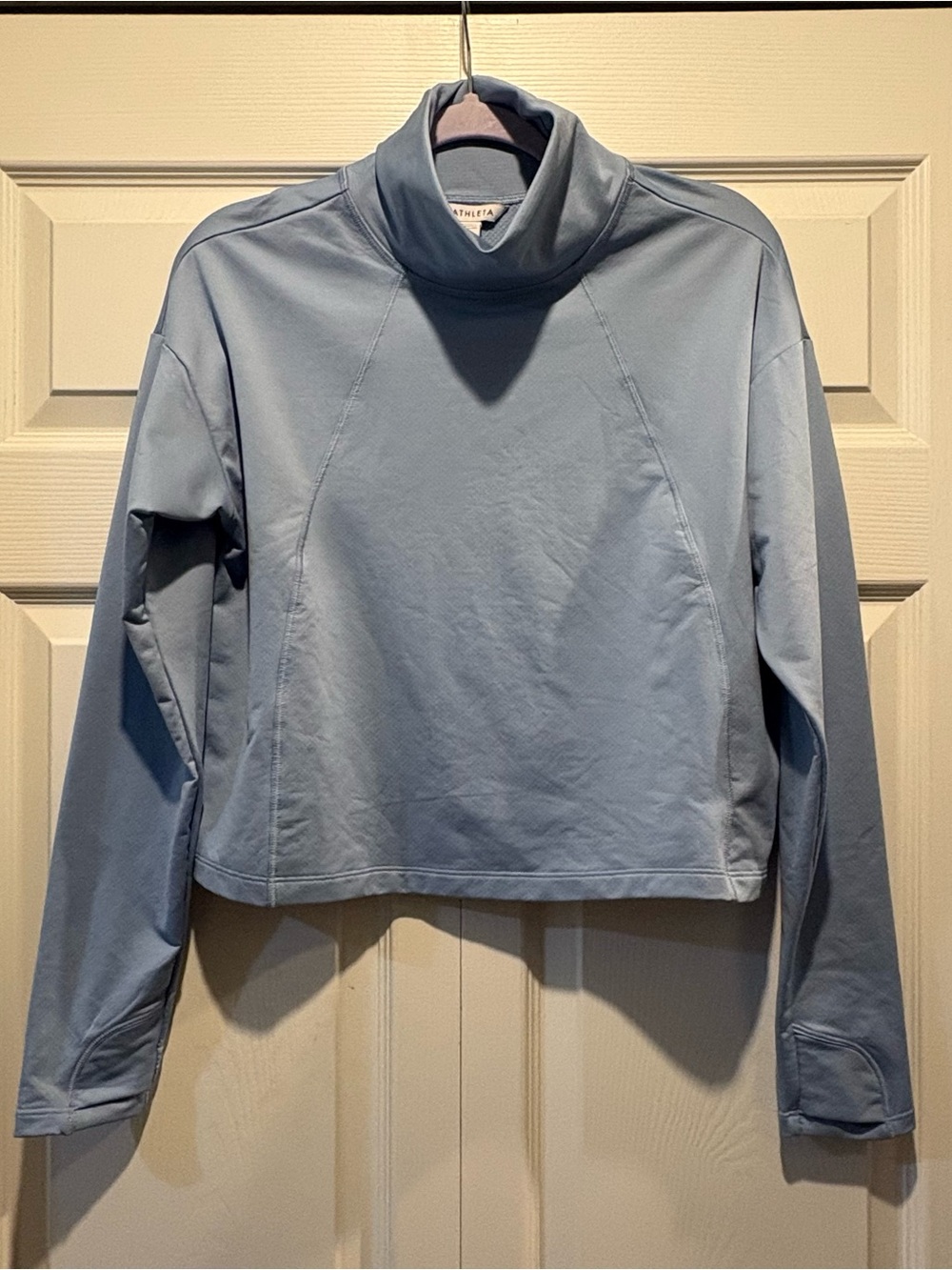 Athleta Whistler Mock Neck Pullover Run Light Blue Turtleneck Top Sweatshirt M